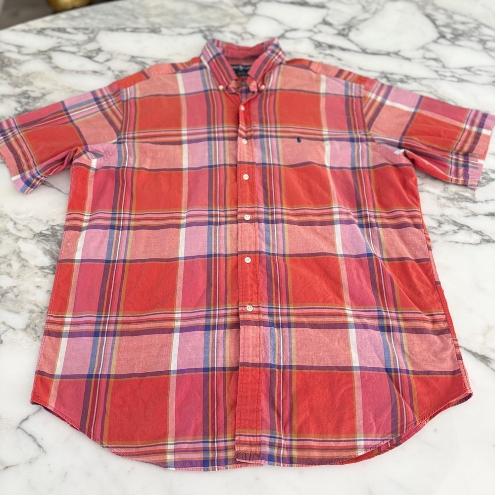 Polo Ralph Lauren Cotton Men's Orange Plaid Short sleeve shirt, XL
